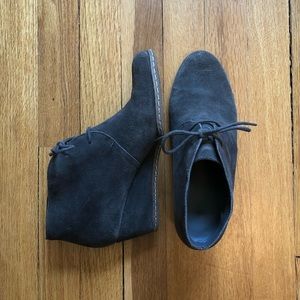 Franco Sarto Grey Suede Wedge Bootie, Size 7.